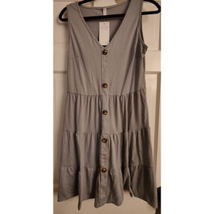 Halife Button Front Dress Sleeveless V Neck Swing Dress Sz M